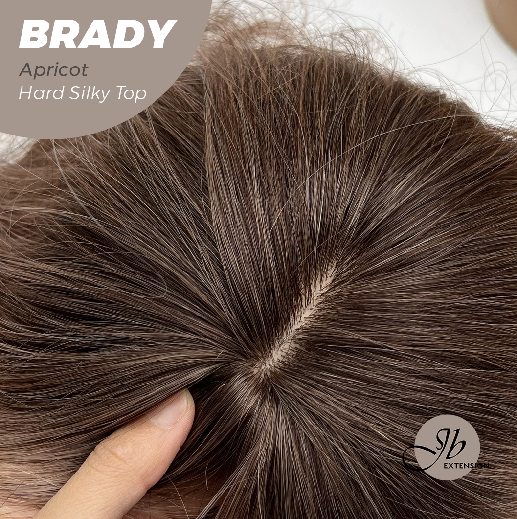 JBEXTENSION 12 Inches Scalpiana Wave Apricot 3.5X4 Hard Silky Top Natural Scalp Effect Wig with Bang BRADY APRICOT