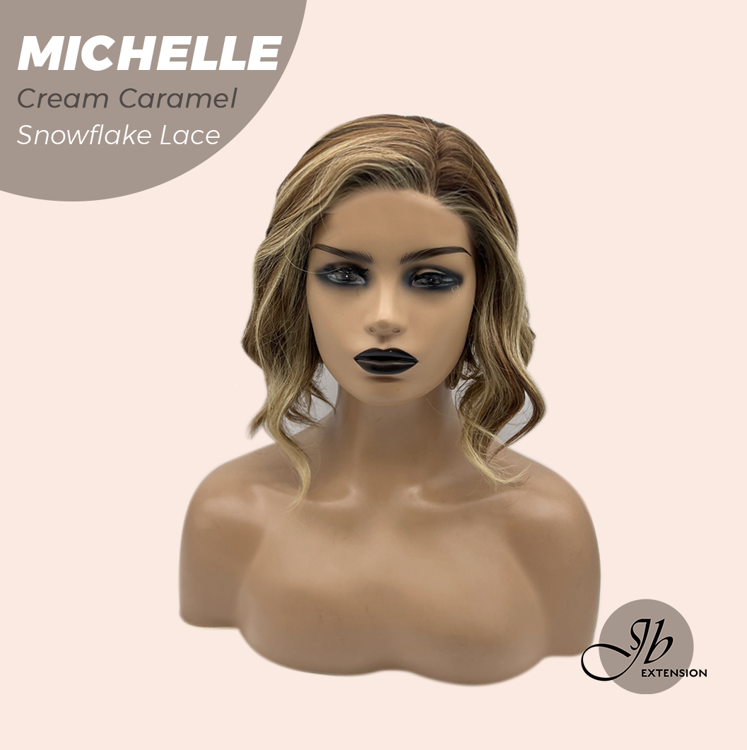 JBEXTENSION 10 Inches Cream Caramel Pre-Cut Side Part Snowflake Lace Frontlace Glueless Wig MICHELLE CREAM CARAMEL【BENDY EAR TABS】- M/L