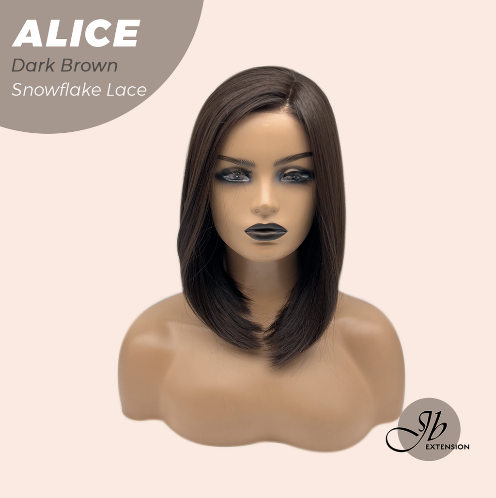 JBEXTENSION 12 Inches Dark Brown Pre-Cut Side Part Snowflake Lace Frontlace Glueless Wig ALICE DARK BROWN【BENDY EAR TABS】- S/M