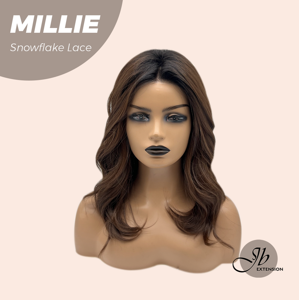 JBEXTENSION 16 Inches Mocha Pre-Cut Snowflake Lace Frontlace Glueless Wig MILLIE SNOWFLAKE【PERMATEASE】【BENDY EAR TABS】