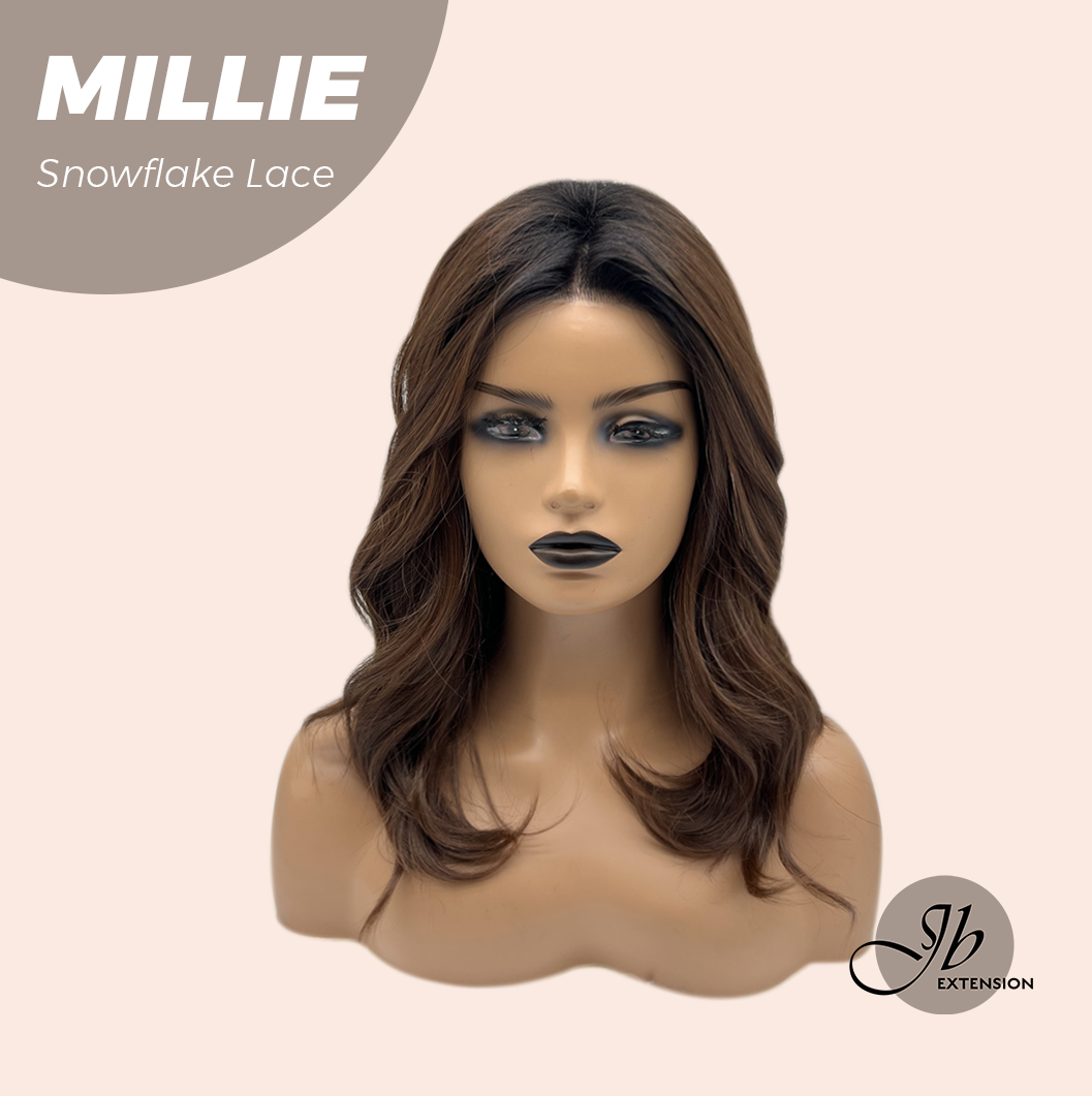 JBEXTENSION 16 Inches Mocha Pre-Cut Snowflake Lace Frontlace Glueless Wig MILLIE SNOWFLAKE【PERMATEASE】【BENDY EAR TABS】