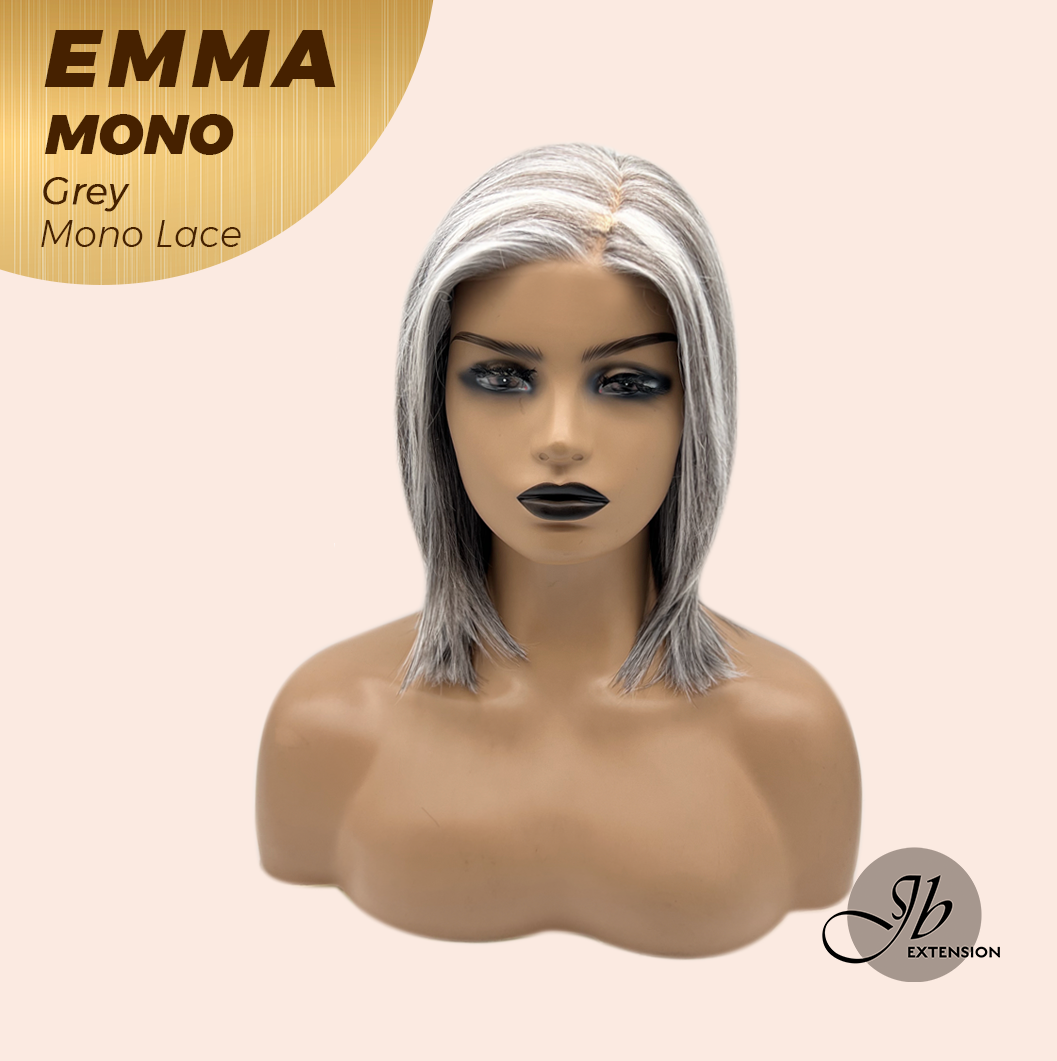 JBEXTENSION EMMA MONO Monofilament Handmade Wig 6X5 Full Monofilament Hand Tied Top Wig 14 Inches Grey Mono Lace Wig With Anti-slip Silicone Strips Glueless Wig EMMA MONO GREY【BENDY EAR TABS】