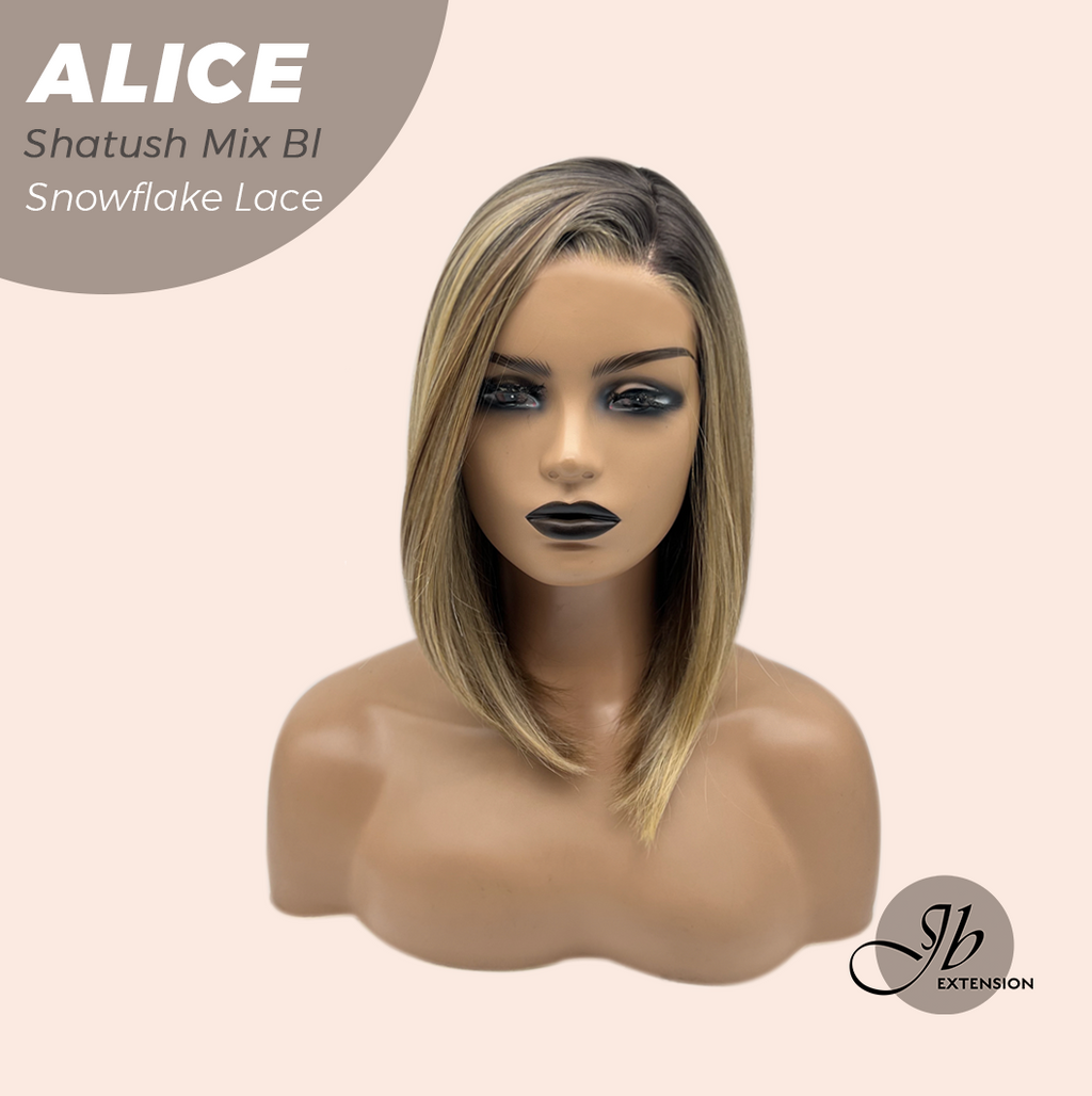 JBEXTENSION 12 Inches Shatush Mix Blonde Pre-Cut Side Part Snowflake Lace Frontlace Glueless Wig ALICE SHATUSH MIX BLONDE【BENDY EAR TABS】- M/L