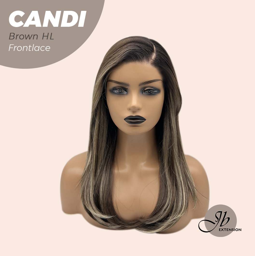 JBEXTENSION 20 Inches Brown Highlight Pre-Cut Side Part Frontlace Glueless Wig CANDI BROWN HIGHLIGHT