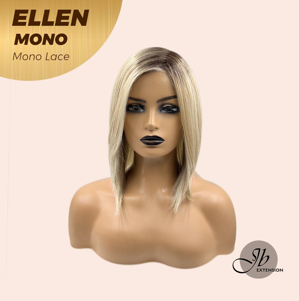 JBEXTENSION ELLEN MONO Full Monofilament Handmade Full Lace Full Hand Tied Wig 12 Inches Blonde Mono Lace Handmade Futura Fiber Wig Glueless Wig ELLEN MONO【BENDY EAR TABS】