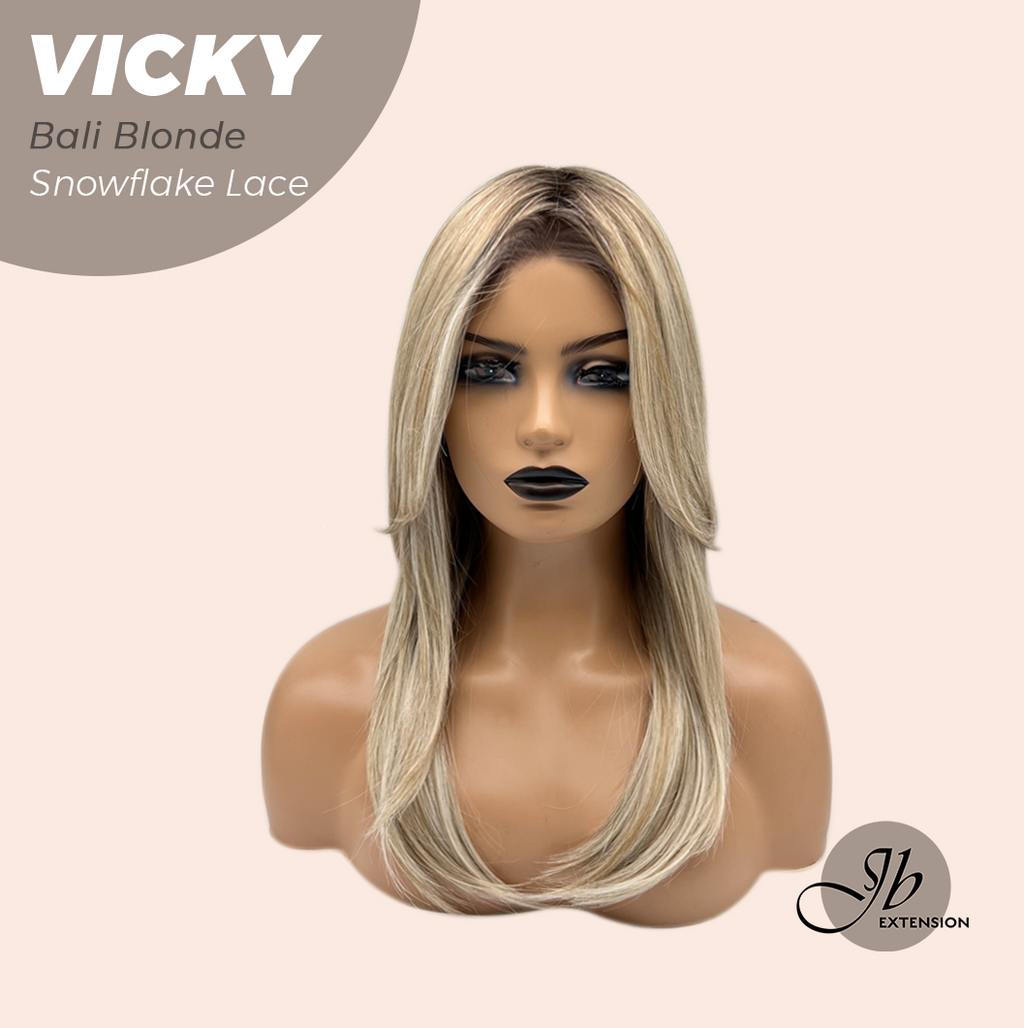 JBEXTENSION 20 Inches Bali Blonde Pre-Cut Snowflake Lace Frontlace Glueless Wig VICKY BALI BLONDE【PERMATEASE】【BENDY EAR TABS】- M/L