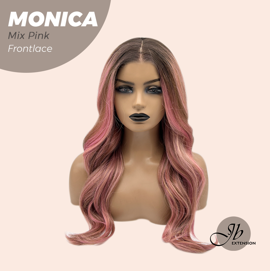 JBEXTENSION 26 Inches Curly Mix Pink Pre-Cut Frontlace Glueless Wig MONICA MIX PINK