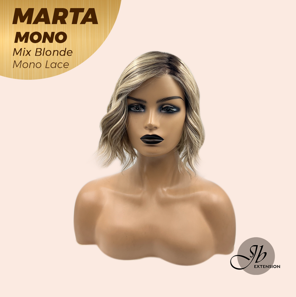 JBEXTENSION MARTA MONO MIX BLONDE Monofilament Handmade Wig 6X5 Full Monofilament Hand Tied Top Wig 10 Inches Mix Blonde Mono Lace Handmade Futura Fiber Wig With Anti-slip Silicone Strips Glueless Wig MARTA MONO MIX BLONDE【BENDY EAR TABS】