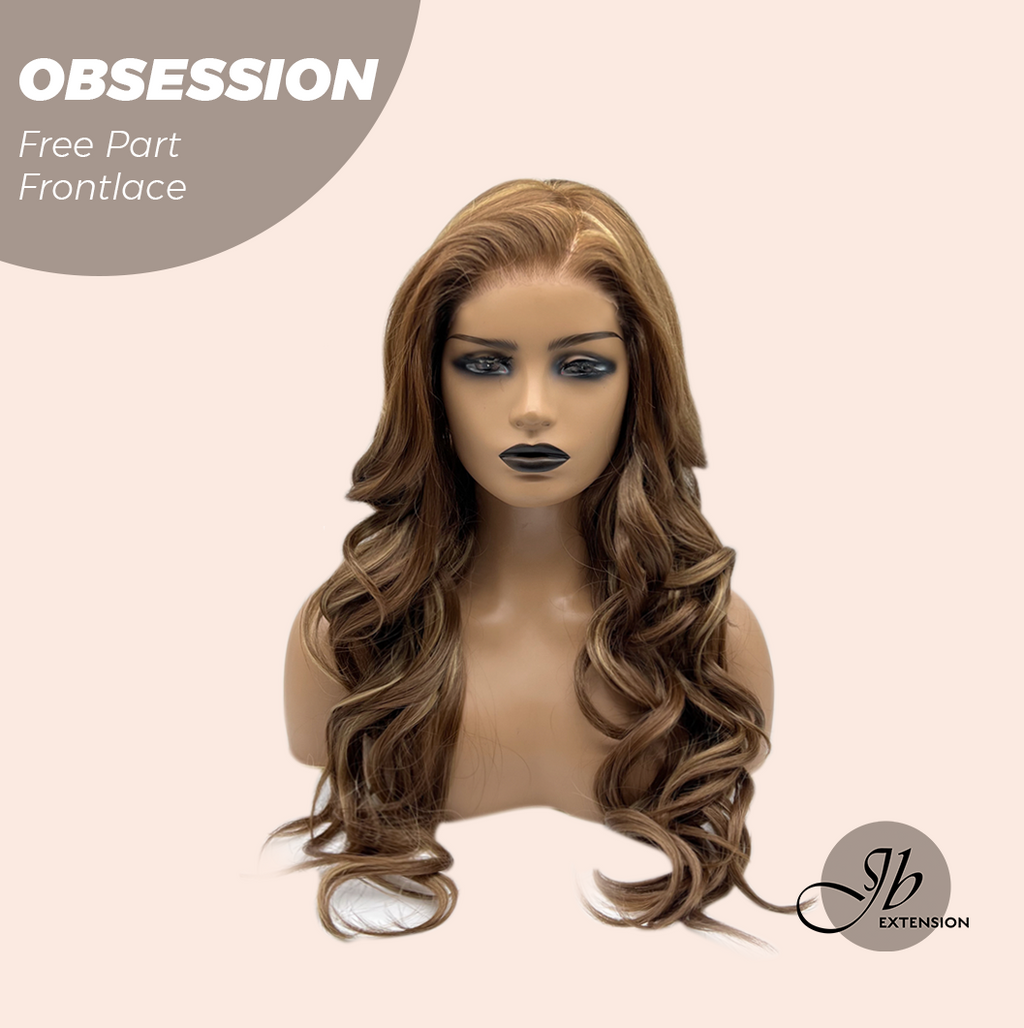 JBEXTENSION 24 Inches Brown With Highlight Wave 13X6 Pre-Cut Free Part Frontlace Glueless Wig OBSESSION