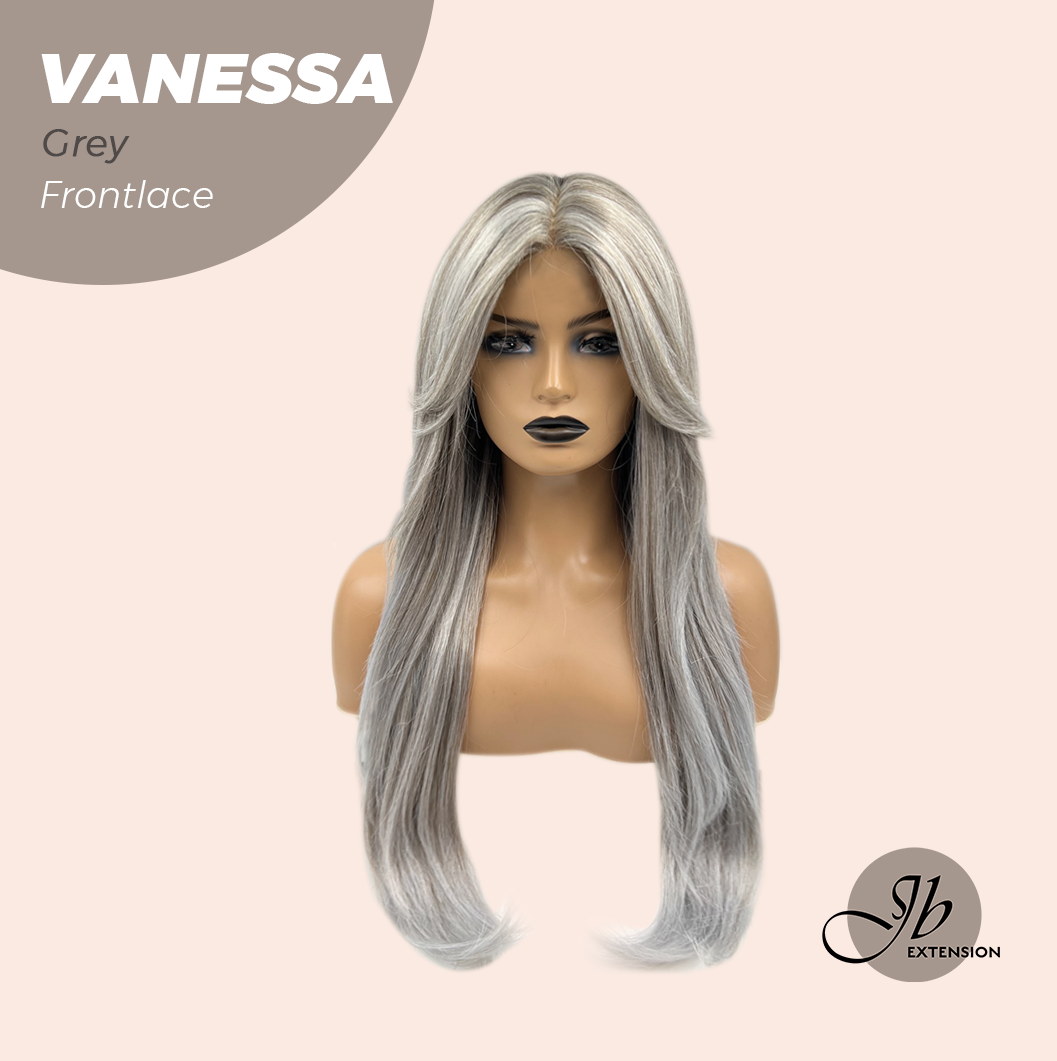 JBEXTENSION 26 Inches Curly Grey Pre-Cut Frontlace Wig VANESSA GREY