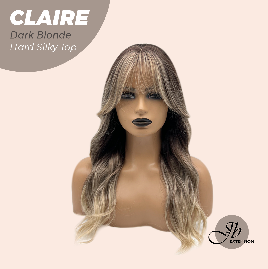 JBEXTENSION 22 Inches Scalpiana Dark Blonde 3.5X4 Hard Silky Top Natural Scalp Effect Women Wig With Bangs CLAIRE SILKY TOP DARK BLONDE