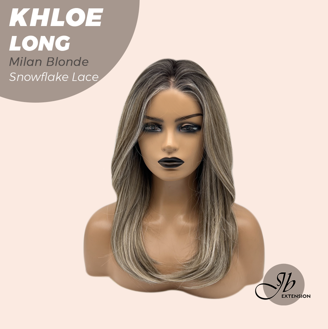 JBEXTENSION 18 Inches Milan Blonde Pre-Cut Snowflake Lace Frontlace Glueless Wig KHLOE LONG MILAN BLONDE【PERMATEASE】【BENDY EAR TABS】- M/L