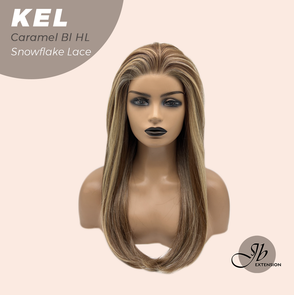 [PRE-ORDER] JBEXTENSION 22 Inches Caramel Blonde Highlight Pre-Cut Snowflake Lace Frontlace Glueless Wig KEL CARAMEL BLONDE HIGHLIGHT【PERMATEASE】【BENDY EAR TABS】