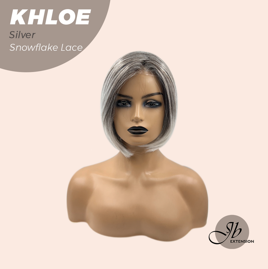 JBEXTENSION 12 Inches Bob Cut Silver Pre-Cut Snowflake Lace Frontlace Glueless Wig KHLOE SILVER【PERMATEASE】【BENDY EAR TABS】- M/L
