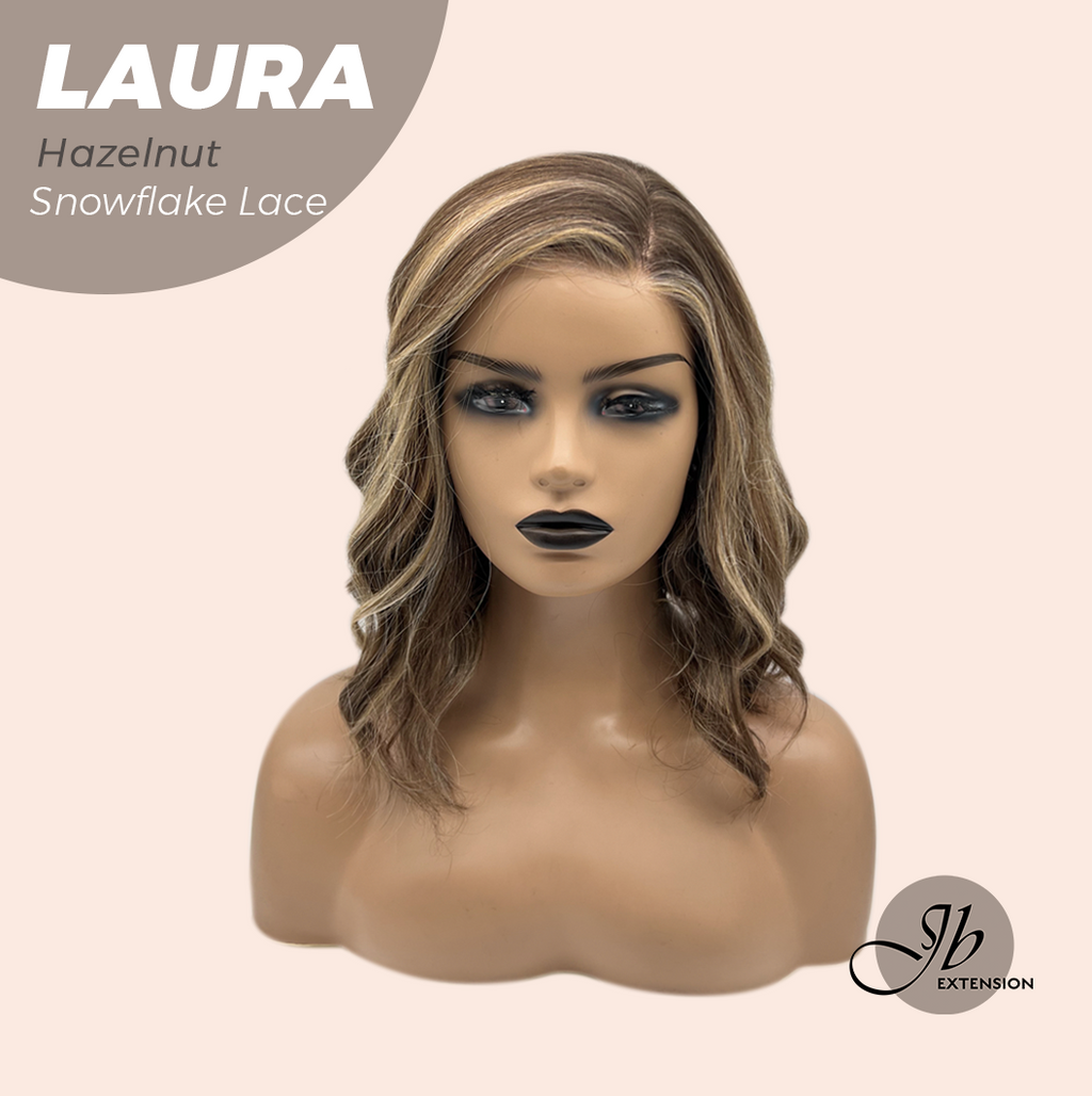 JBEXTENSION 14 Inches Hazelnut Pre-Cut Side Part Snowflake Lace Frontlace Glueless Wig LAURA SNOWFLAKE HAZELNUT【BENDY EAR TABS】- M/L