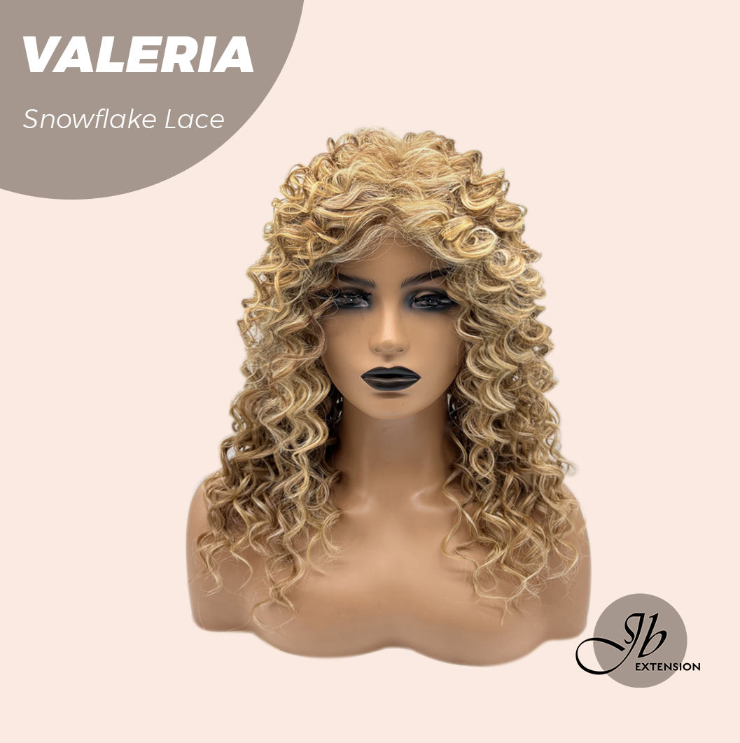 JBEXTENSION 18 Inches Deep Curly Raw Sugar Blonde Pre-Cut Snowflake Lace Frontlace Glueless Wig VALERIA【PERMATEASE】【BENDY EAR TABS】
