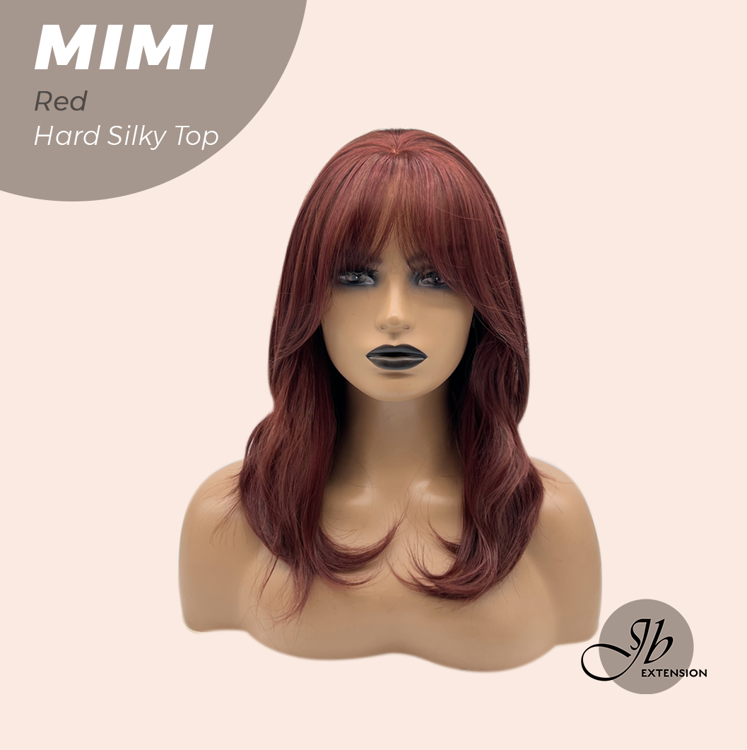 JBEXTENSION 16 Inches Scalpiana 3.5X4 Hard Silky Top Natural Scalp Effect Red Body Wave Wig With Bangs Wig MIMI SILK TOP RED