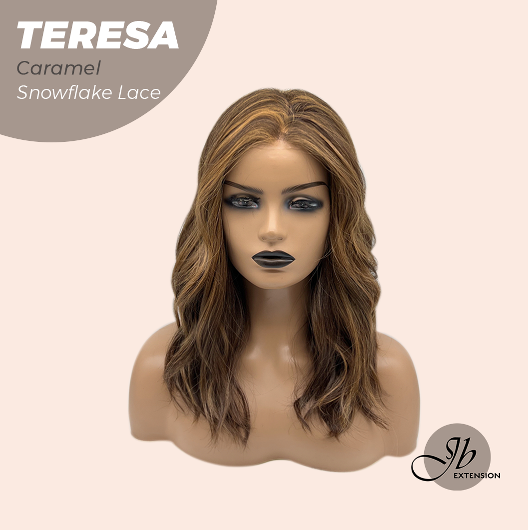JBEXTENSION 18 Inches Caramel Pre-Cut Snowflake Lace Frontlace Glueless Wig TERESA CARAMEL【PERMATEASE】【BENDY EAR TABS】- M/L