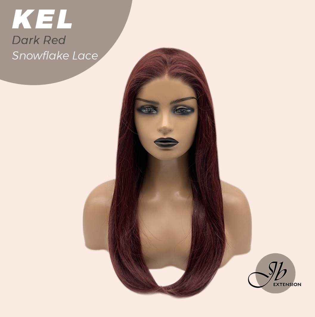 JBEXTENSION 22 Inches Dark Red Pre-Cut Snowflake Lace Frontlace Glueless Wig KEL DARK RED【PERMATEASE】【BENDY EAR TABS】- M/L