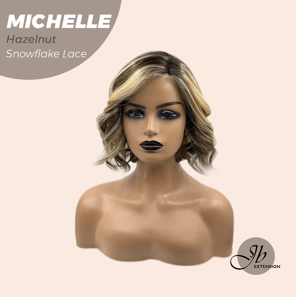 JBEXTENSION 10 Inches Hazelnut Blonde Highlight Pre-Cut Side Part Snowflake Lace Frontlace Glueless Wig MICHELLE HAZELNUT【BENDY EAR TABS】
