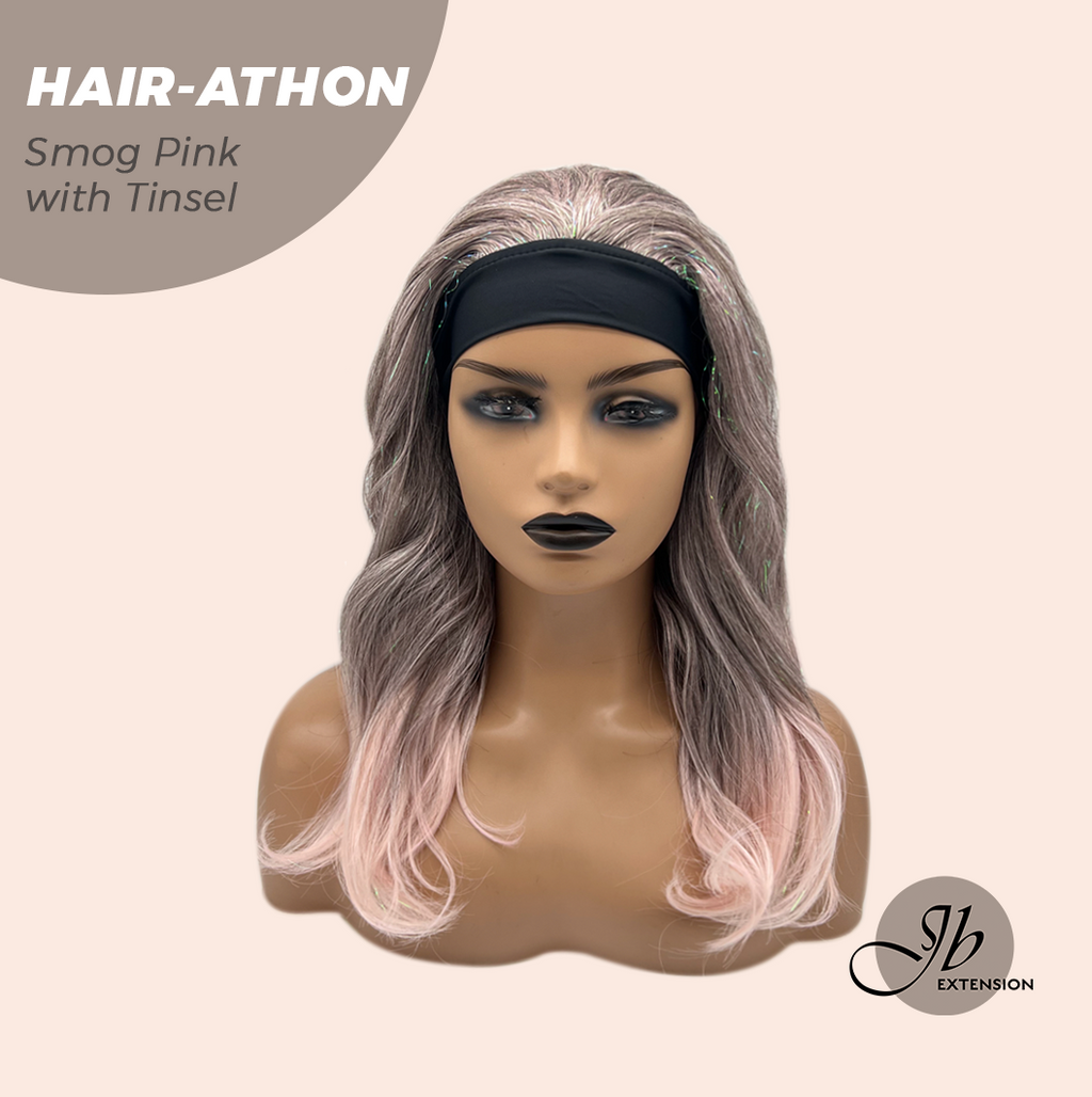 JBEXTENSION 18 Inches Curly Smog Pink with Tinsel Headband Wig HAIR-ATHON - SMOG PINK WITH TINSEL