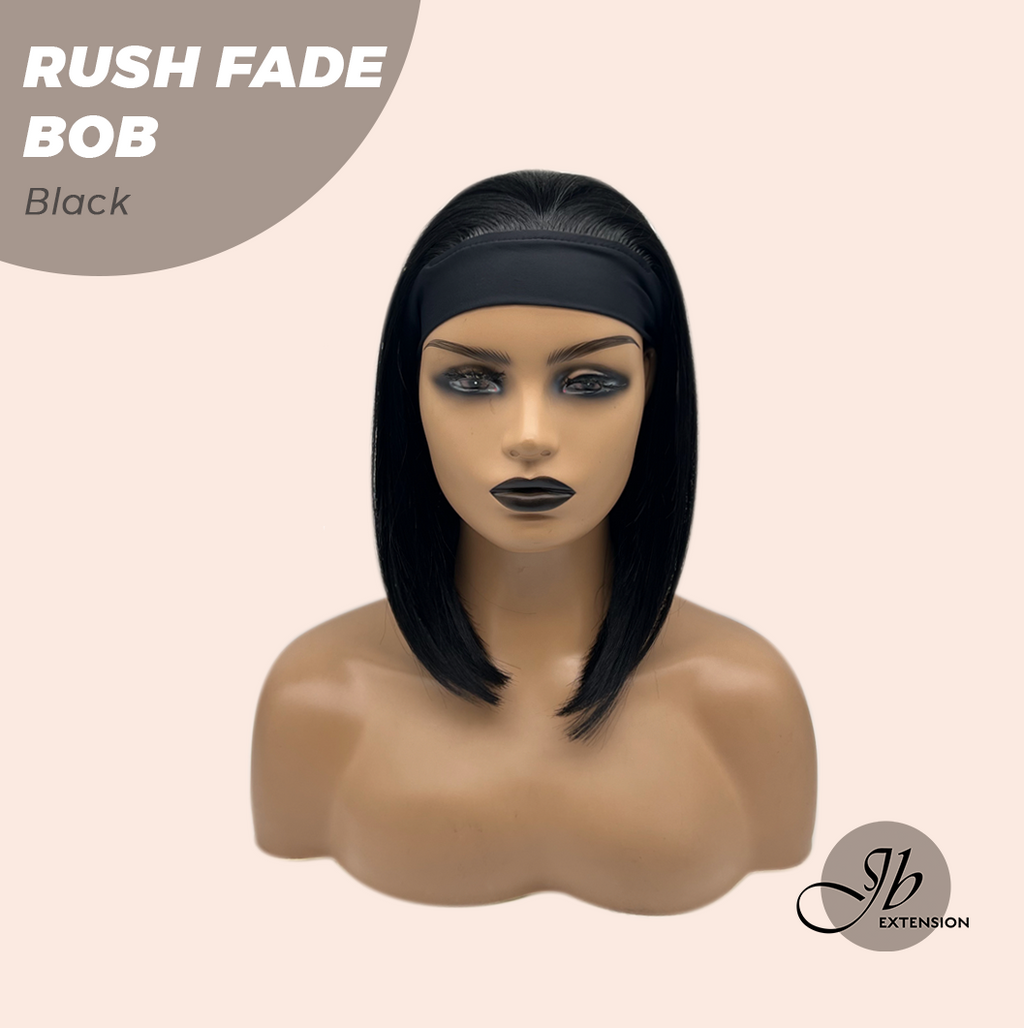 JBEXTENSION 12 Inches Short Hair Black Headband Wig RUSH FADE BOB - BLACK
