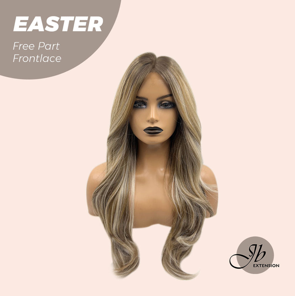 JBEXTENSION 25 Inches Mix Blonde Curly Free Part Pre-Cut Frontlace Glueless Wig EASTER