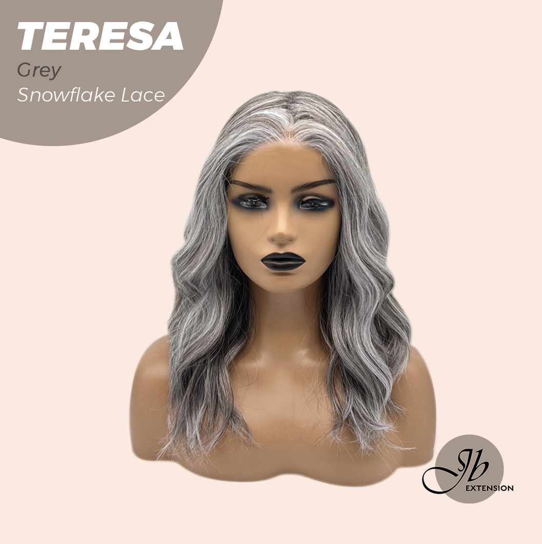 JBEXTENSION 18 Inches Grey Pre-Cut Snowflake Lace Frontlace Glueless Wig TERESA GREY【PERMATEASE】【BENDY EAR TABS】- S/M