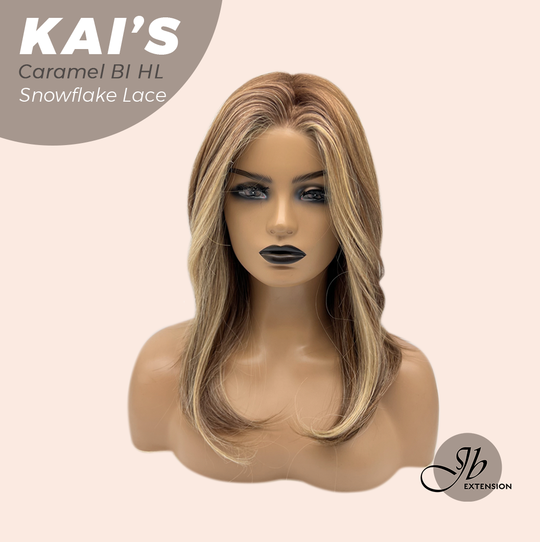 JBEXTENSION 18 Inches Caramel Blonde Highlight Pre-Cut Snowflake Lace Frontlace Glueless Wig KAI'S CARAMEL BLONDE HIGHLIGHT【PERMATEASE】【BENDY EAR TABS】