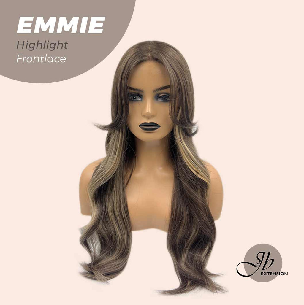 Nichole's Selection - 26 Inches Curly Women Brown With Highlight Wig Pre-Cut Frontlace Glueless Wig EMMIE HIGHLIGHT