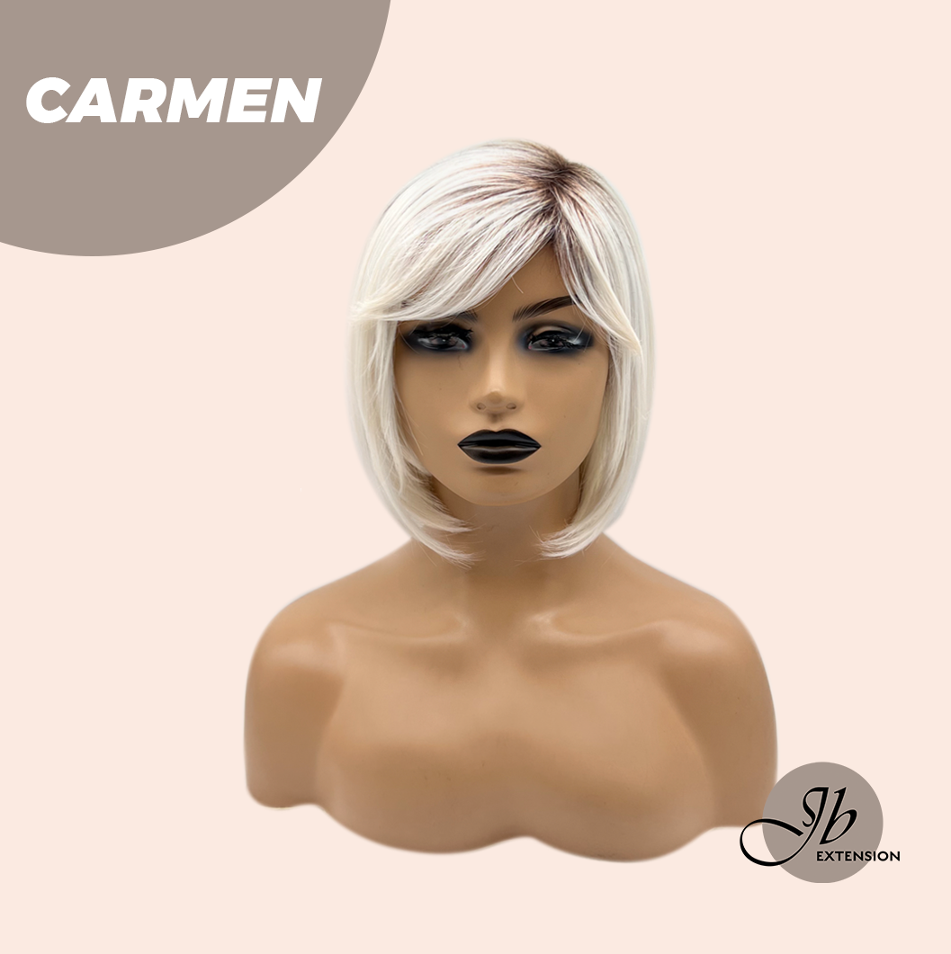 JBEXTENSION 13 Inches Short Silver Women Fashion Wig With Bangs CARMEN【PLUS PERMATEASE】【BENDY EAR TABS】