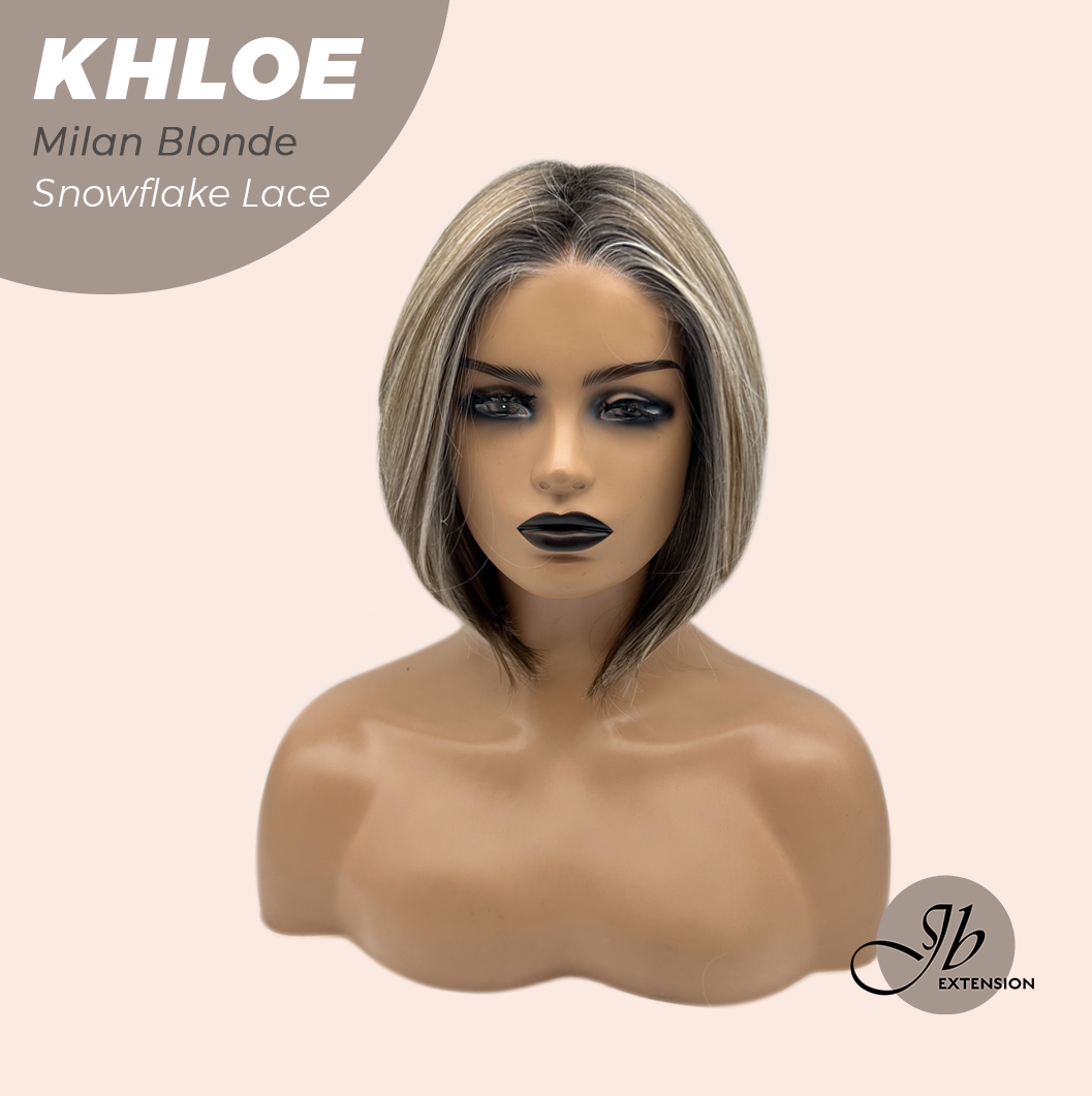 JBEXTENSION 12 Inches Bob Cut Milan Blonde Pre-Cut Snowflake Lace Frontlace Glueless Wig KHLOE MILAN BLONDE【PERMATEASE】【BENDY EAR TABS】- S/M