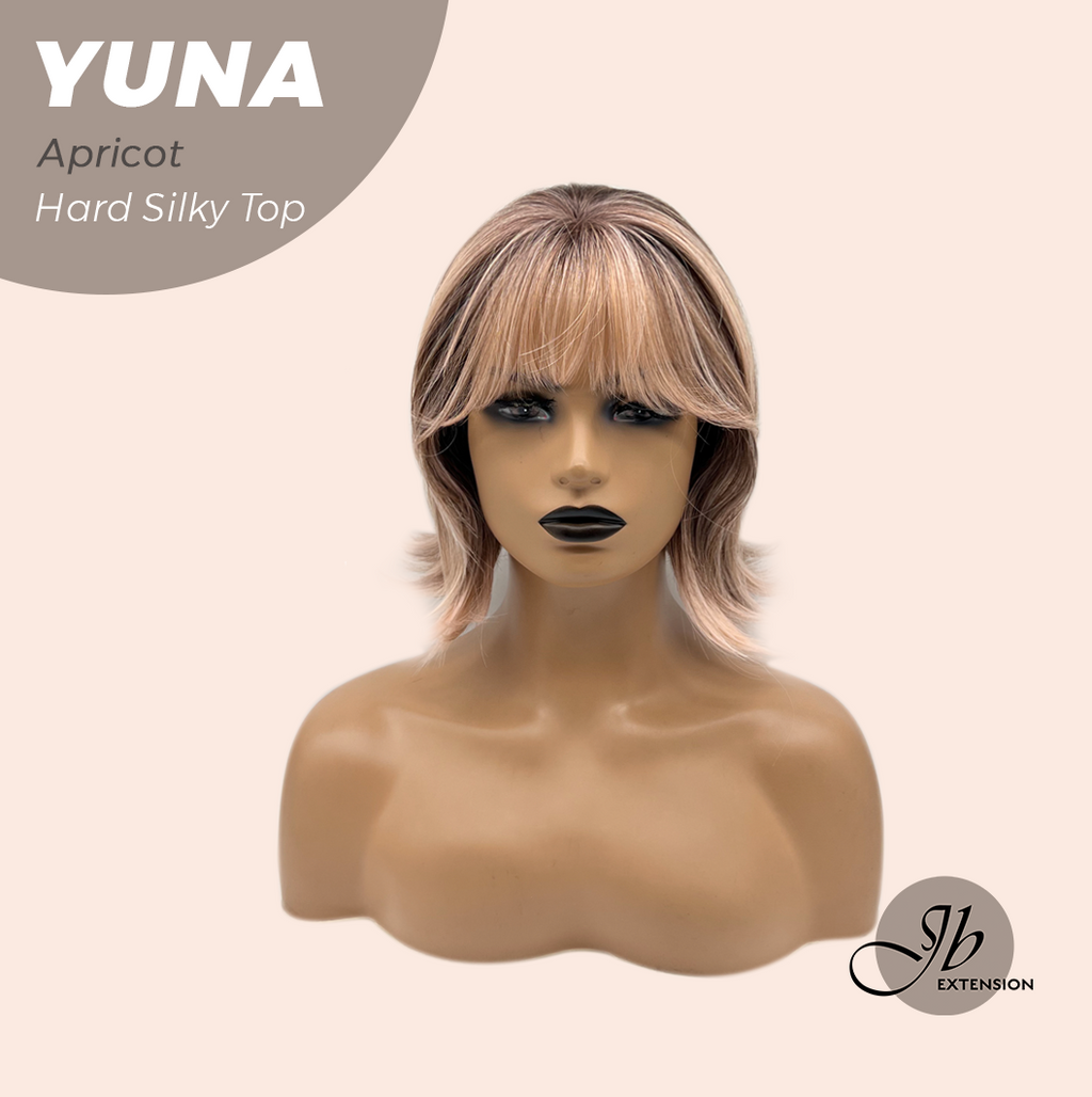 JBEXTENSION 12 Inches Scalpiana Apricot 3.5X4 Hard Silky Top Natural Scalp Effect Women Wig With Bangs YUNA APRICOT
