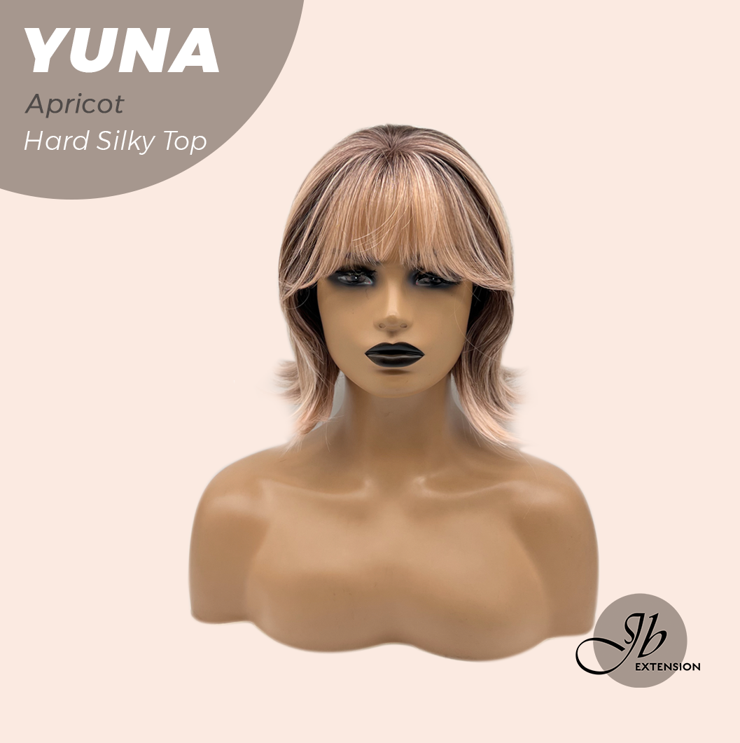 JBEXTENSION 12 Inches Scalpiana Apricot 3.5X4 Hard Silky Top Natural Scalp Effect Women Wig With Bangs YUNA APRICOT