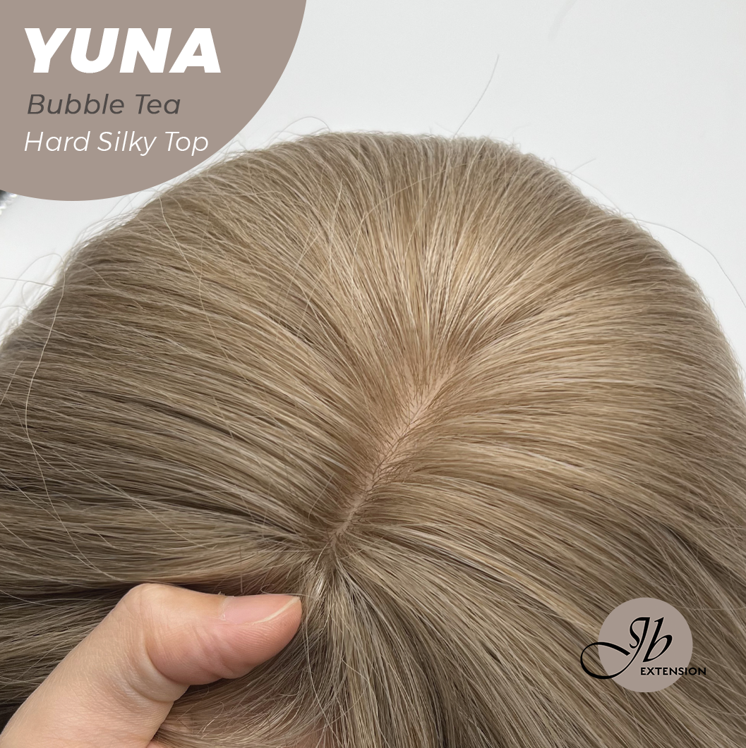 JBEXTENSION 12 Inches Scalpiana Bubble Tea 3.5X4 Hard Silky Top Natural Scalp Effect Women Wig With Bangs YUNA BUBBLE TEA