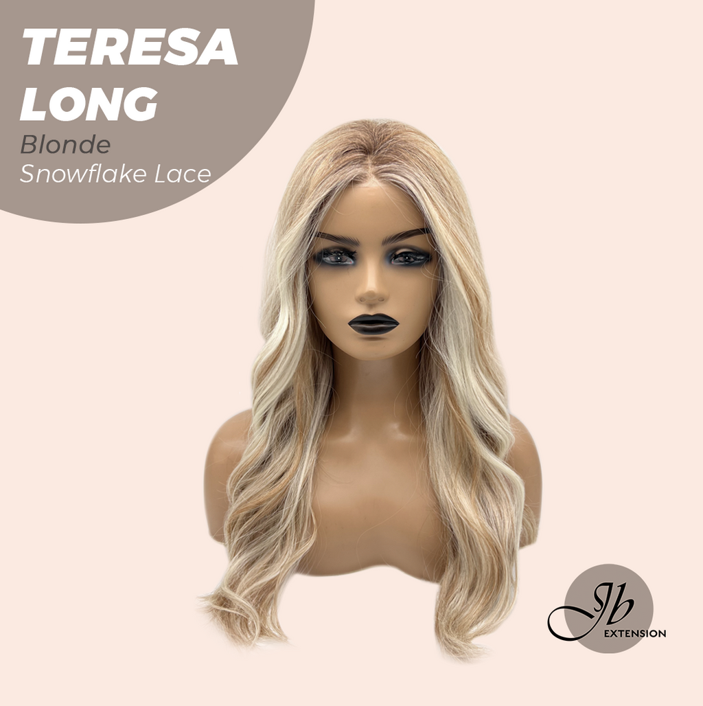 JBEXTENSION 22 Inches Long Blonde Pre-Cut Snowflake Lace Frontlace Glueless Wig TERESA LONG BLONDE【PERMATEASE】【BENDY EAR TABS】- M/L