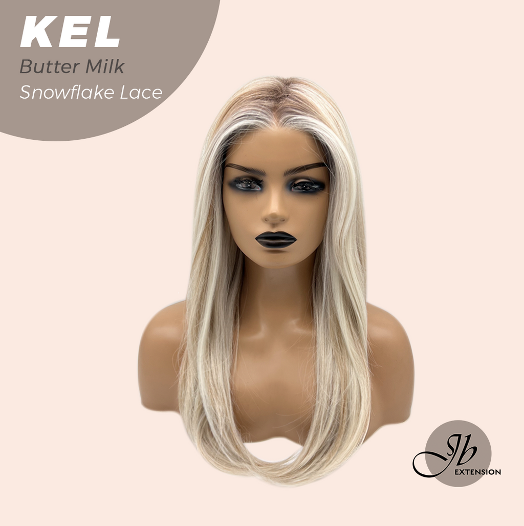 JBEXTENSION 22 Inches Butter Milk Pre-Cut Snowflake Lace Frontlace Glueless Wig KEL BUTTER MILK【PERMATEASE】【BENDY EAR TABS】- M/L