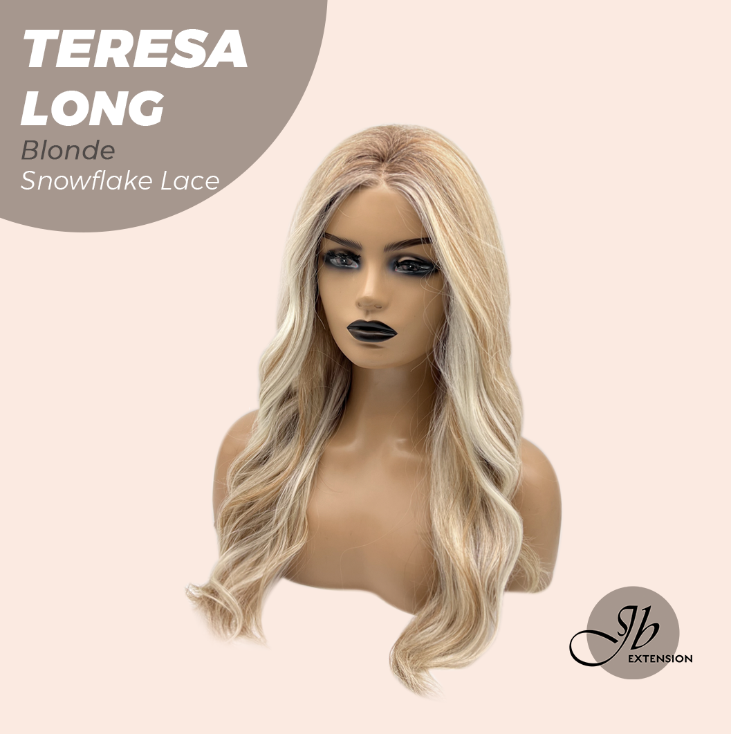 JBEXTENSION 22 Inches Long Blonde Pre-Cut Snowflake Lace Frontlace Glueless Wig TERESA LONG BLONDE【PERMATEASE】【BENDY EAR TABS】- M/L