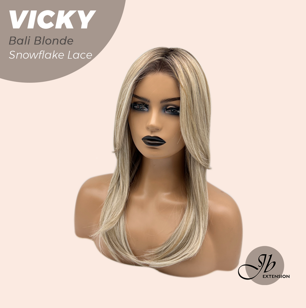 JBEXTENSION 20 Inches Bali Blonde Pre-Cut Snowflake Lace Frontlace Glueless Wig VICKY BALI BLONDE【PERMATEASE】【BENDY EAR TABS】- S/M