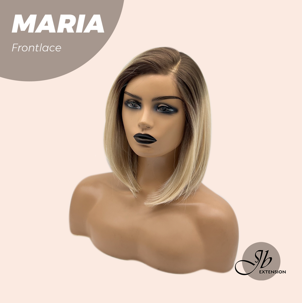 JBEXTENSION 12 Inches Blonde With Dark Root Pre-Cut Side Part Frontlace Glueless Wig MARIA