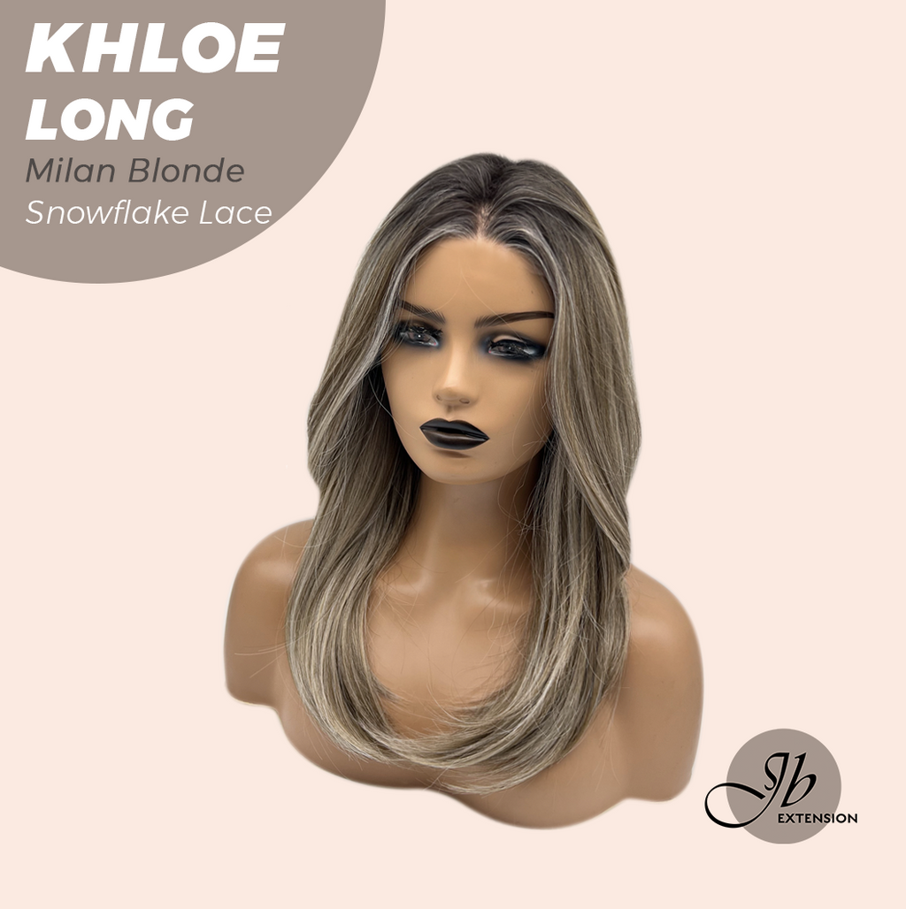 JBEXTENSION 18 Inches Milan Blonde Pre-Cut Snowflake Lace Frontlace Glueless Wig KHLOE LONG MILAN BLONDE【PERMATEASE】【BENDY EAR TABS】- S/M