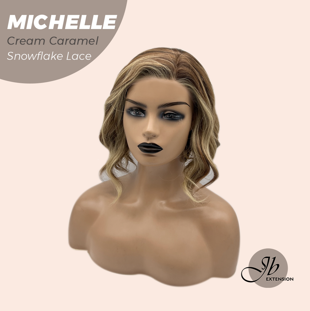 JBEXTENSION 10 Inches Cream Caramel Pre-Cut Side Part Snowflake Lace Frontlace Glueless Wig MICHELLE CREAM CARAMEL【BENDY EAR TABS】- M/L