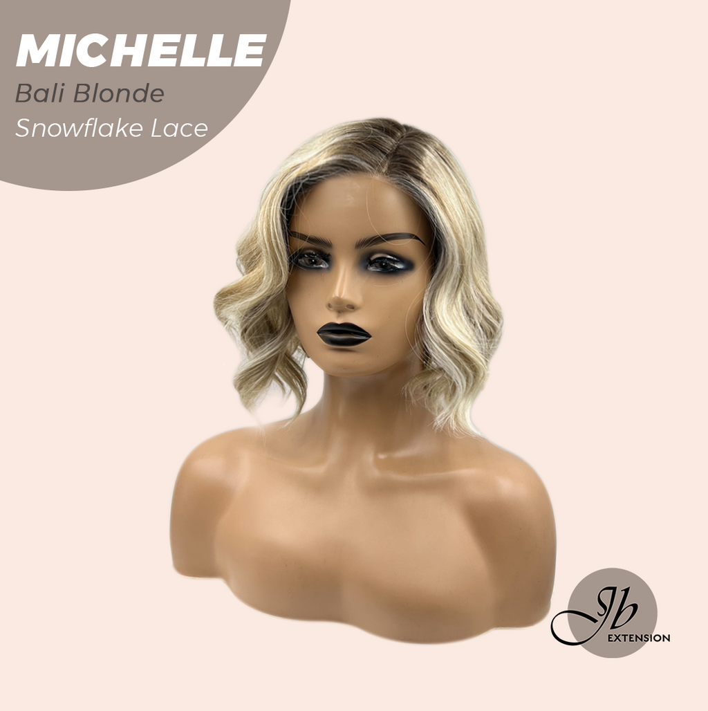JBEXTENSION 10 Inches Bali Blonde Pre-Cut Side Part Snowflake Lace Frontlace Glueless Wig MICHELLE BALI BLONDE【BENDY EAR TABS】- M/L