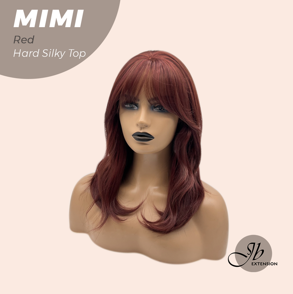 JBEXTENSION 16 Inches Scalpiana 3.5X4 Hard Silky Top Natural Scalp Effect Red Body Wave Wig With Bangs Wig MIMI SILK TOP RED