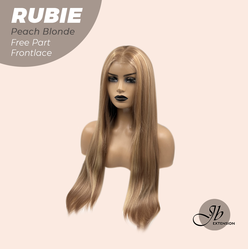 JBEXTENSION 30 Inches Peach Blonde Long Straight Fiber X, Tangle Less Pre-Cut Free Part Frontlae Glueless Wig RUBIE PEACH BLONDE【FIBER X】