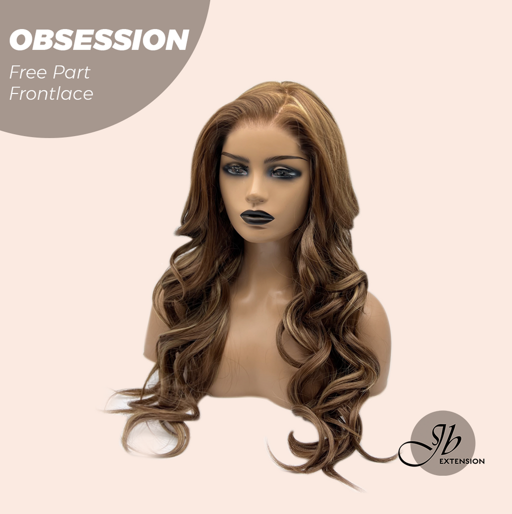 JBEXTENSION 24 Inches Brown With Highlight Wave 13X6 Pre-Cut Free Part Frontlace Glueless Wig OBSESSION