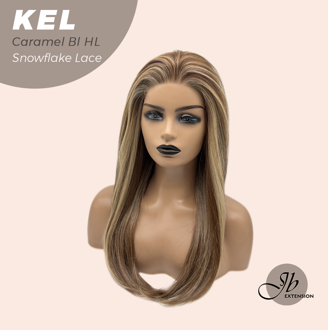 [PRE-ORDER] JBEXTENSION 22 Inches Caramel Blonde Highlight Pre-Cut Snowflake Lace Frontlace Glueless Wig KEL CARAMEL BLONDE HIGHLIGHT【PERMATEASE】【BENDY EAR TABS】