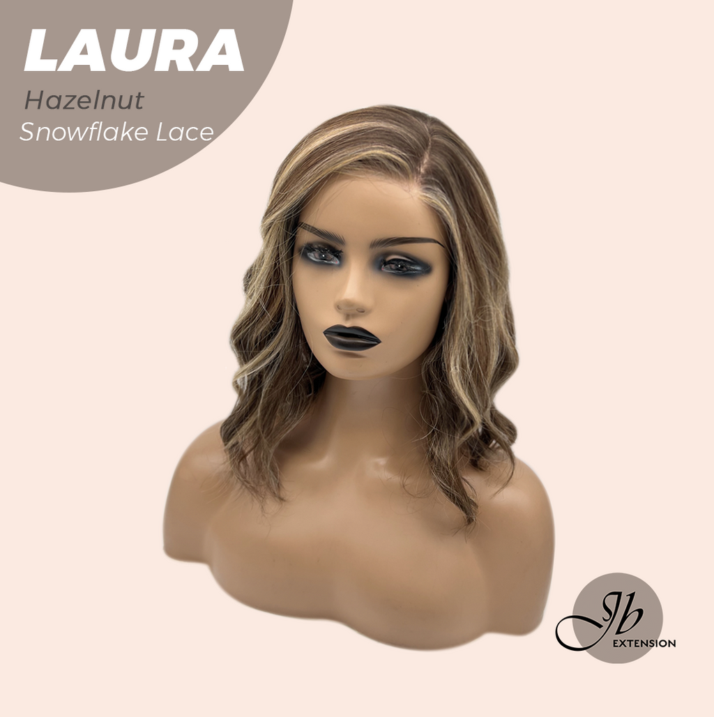 JBEXTENSION 14 Inches Hazelnut Pre-Cut Side Part Snowflake Lace Frontlace Glueless Wig LAURA SNOWFLAKE HAZELNUT【BENDY EAR TABS】- M/L