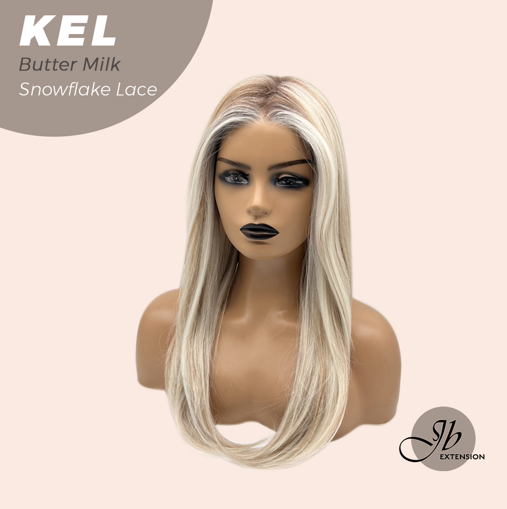JBEXTENSION 22 Inches Butter Milk Pre-Cut Snowflake Lace Frontlace Glueless Wig KEL BUTTER MILK【PERMATEASE】【BENDY EAR TABS】- M/L