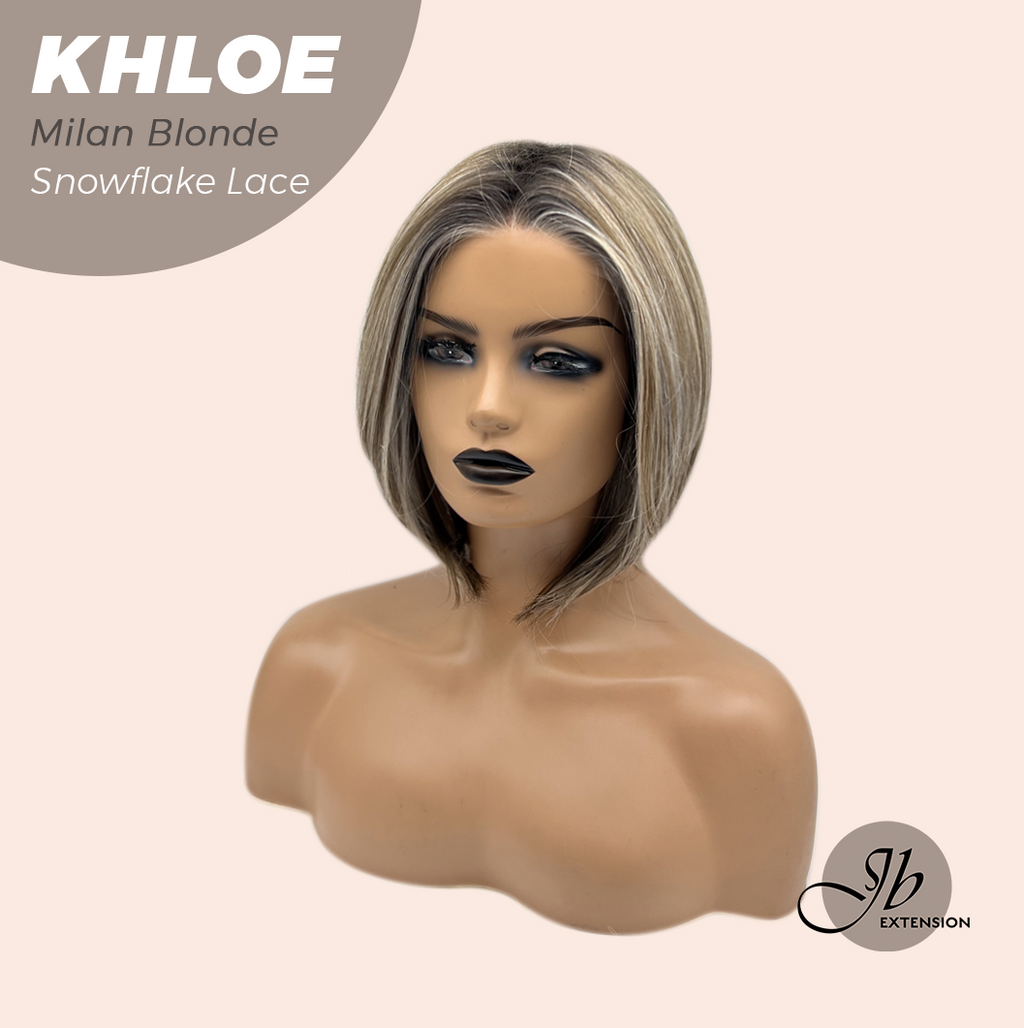 JBEXTENSION 12 Inches Bob Cut Milan Blonde Pre-Cut Snowflake Lace Frontlace Glueless Wig KHLOE MILAN BLONDE【PERMATEASE】【BENDY EAR TABS】- M/L